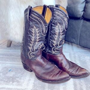 Vintage Tony Lama Mens Two Tone Brown Leather Western Cowboy Boot Sz 11 D